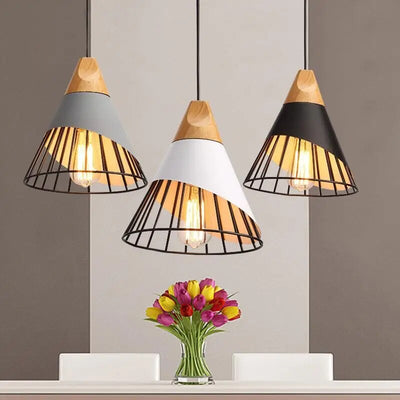 Hunaroglo LED Pendant Light – Modern Hanging Lamp (E27, Iron & Wood, 25cm x 35cm, 85-260V)