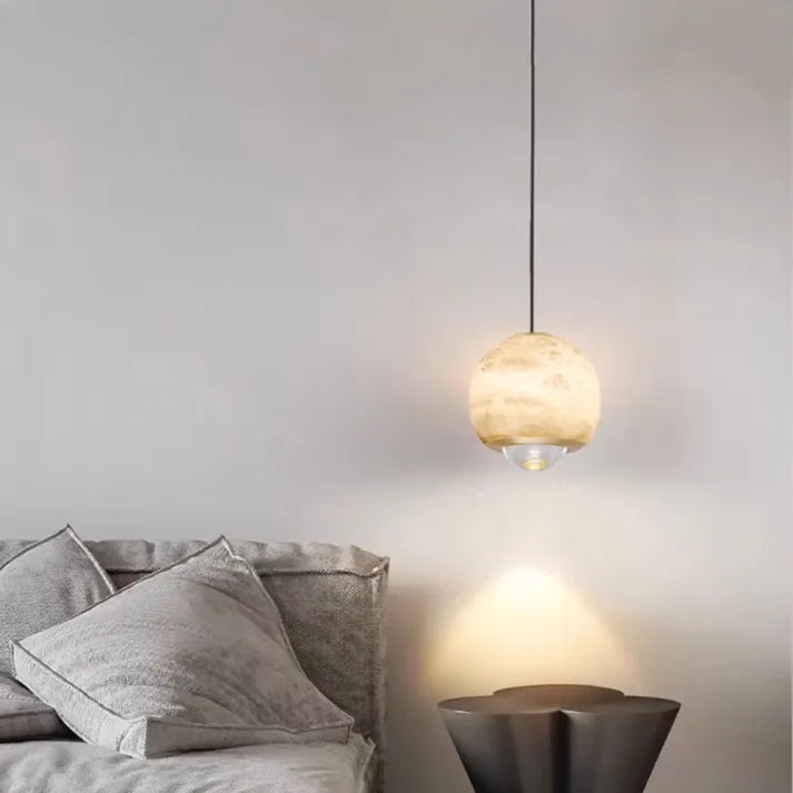 Nordic Alabaster Globe Pendant Light – Elegant Marble Hanging Lamp