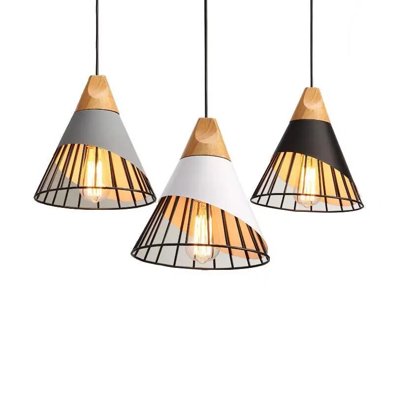 Hunaroglo LED Pendant Light – Modern Hanging Lamp (E27, Iron & Wood, 25cm x 35cm, 85-260V)
