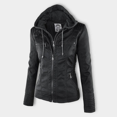 Men’s PU Leather Jacket with Hood – Stylish & Warm for Fall and Winter