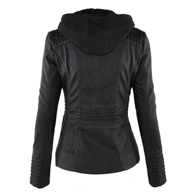 Men’s PU Leather Jacket with Hood – Stylish & Warm for Fall and Winter