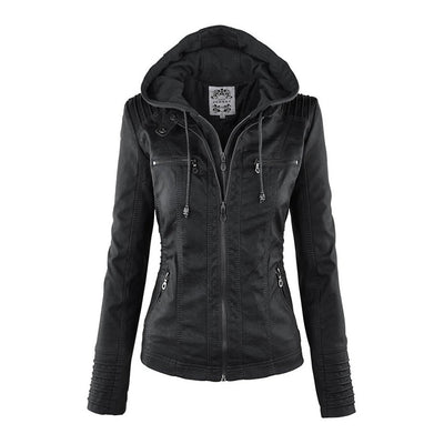 Men’s PU Leather Jacket with Hood – Stylish & Warm for Fall and Winter