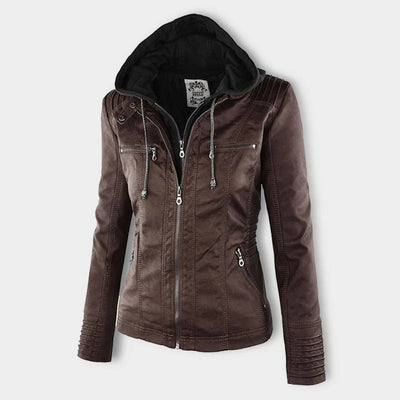 Men’s PU Leather Jacket with Hood – Stylish & Warm for Fall and Winter