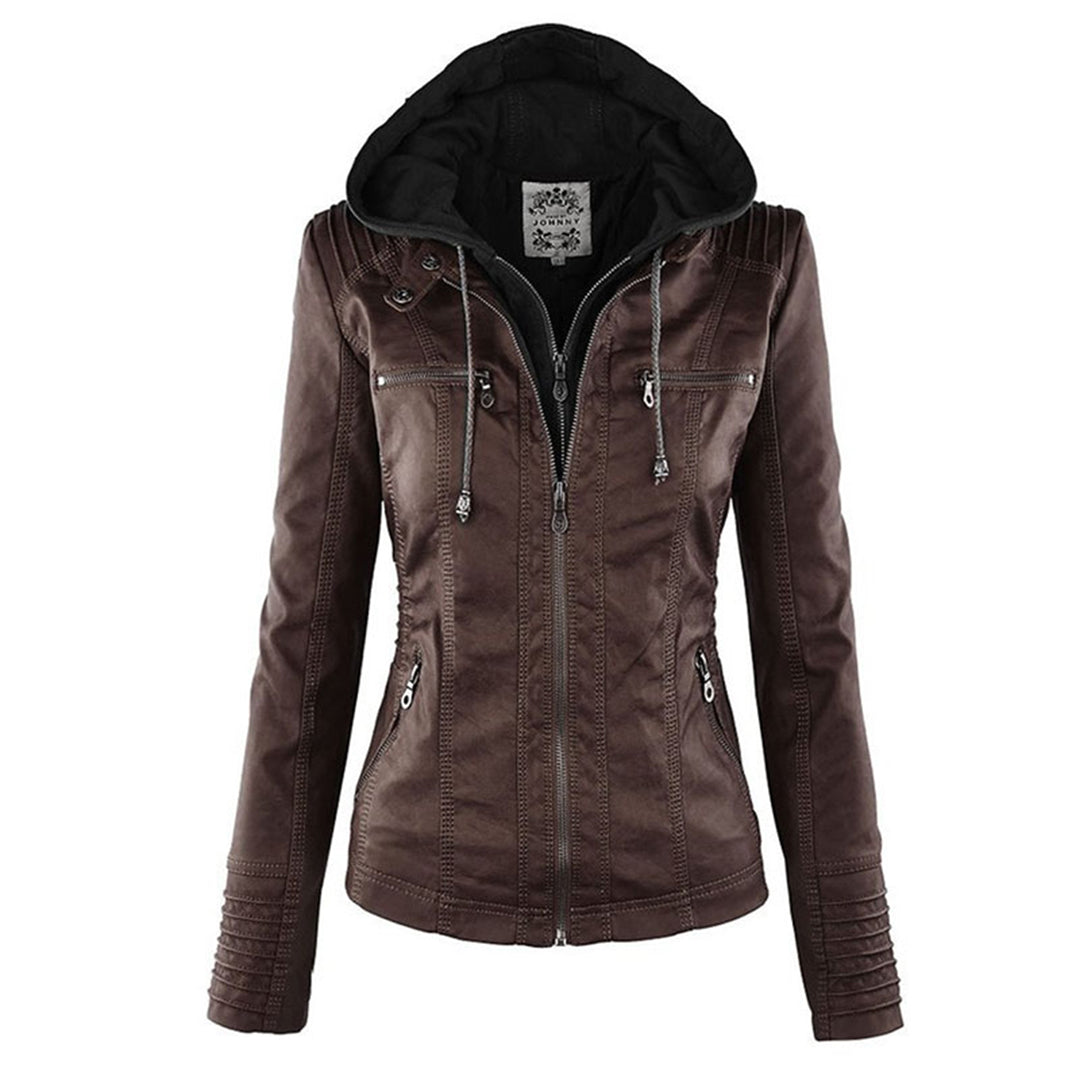 Men’s PU Leather Jacket with Hood – Stylish & Warm for Fall and Winter