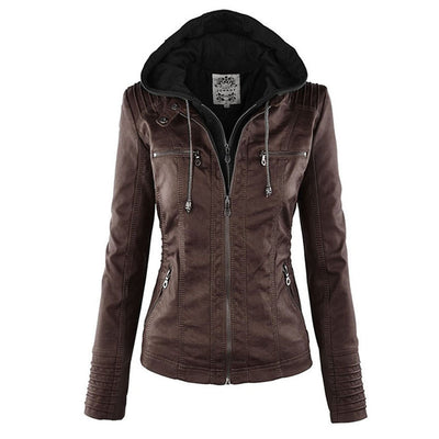 Men’s PU Leather Jacket with Hood – Stylish & Warm for Fall and Winter