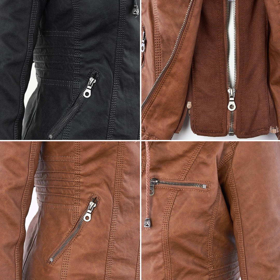 Men’s PU Leather Jacket with Hood – Stylish & Warm for Fall and Winter