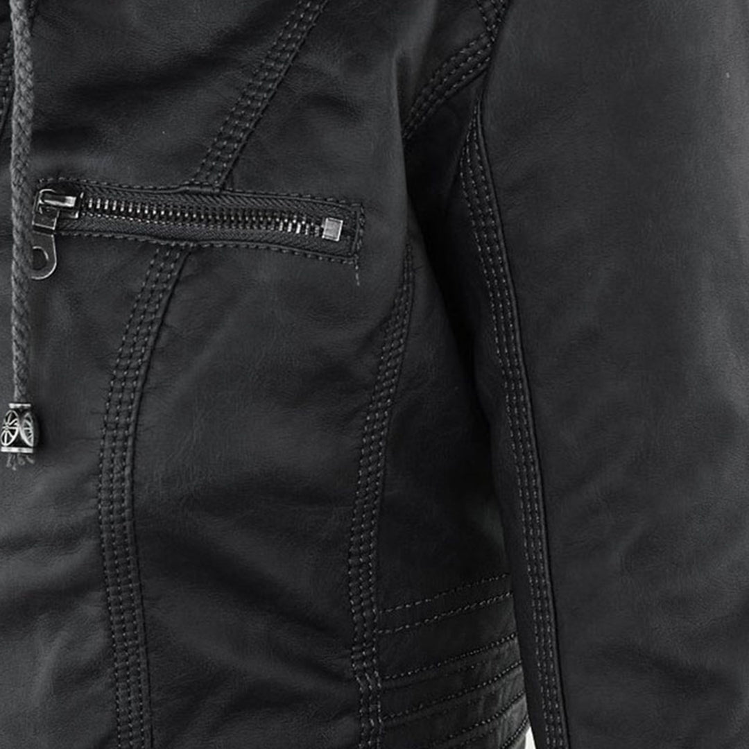Men’s PU Leather Jacket with Hood – Stylish & Warm for Fall and Winter