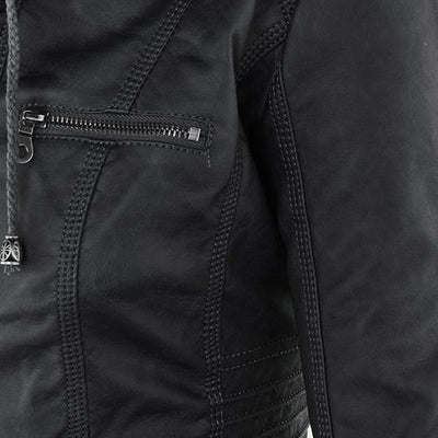 Men’s PU Leather Jacket with Hood – Stylish & Warm for Fall and Winter