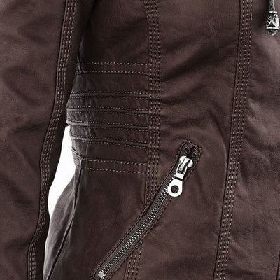 Men’s PU Leather Jacket with Hood – Stylish & Warm for Fall and Winter