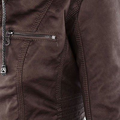 Men’s PU Leather Jacket with Hood – Stylish & Warm for Fall and Winter