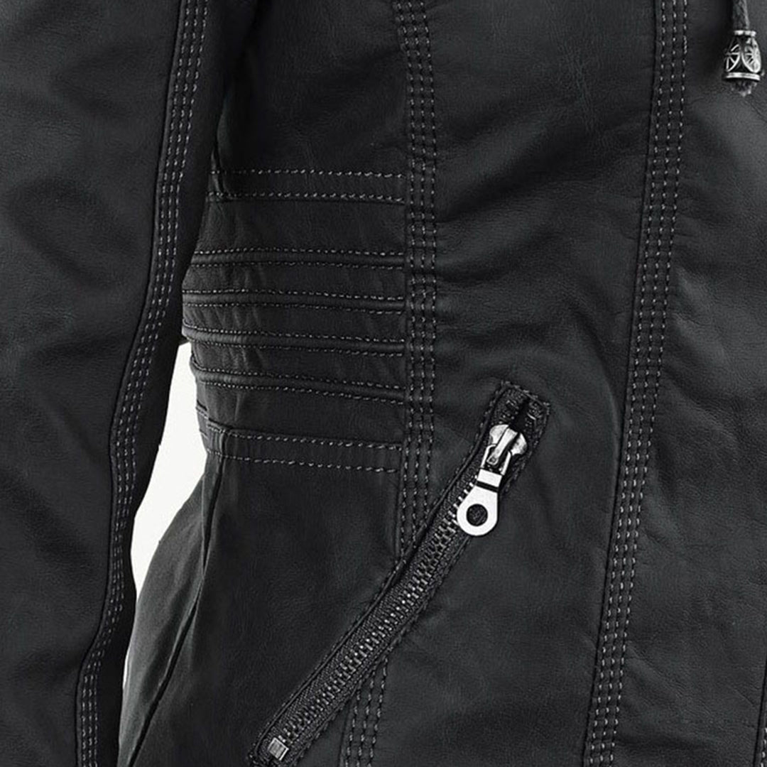 Men’s PU Leather Jacket with Hood – Stylish & Warm for Fall and Winter