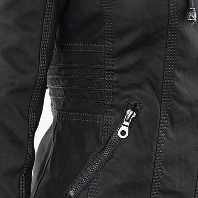 Men’s PU Leather Jacket with Hood – Stylish & Warm for Fall and Winter