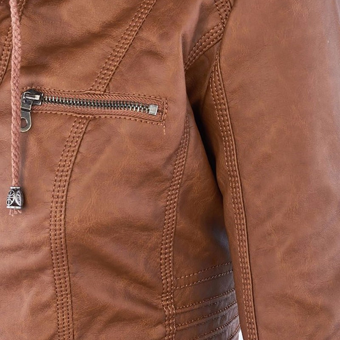 Men’s PU Leather Jacket with Hood – Stylish & Warm for Fall and Winter