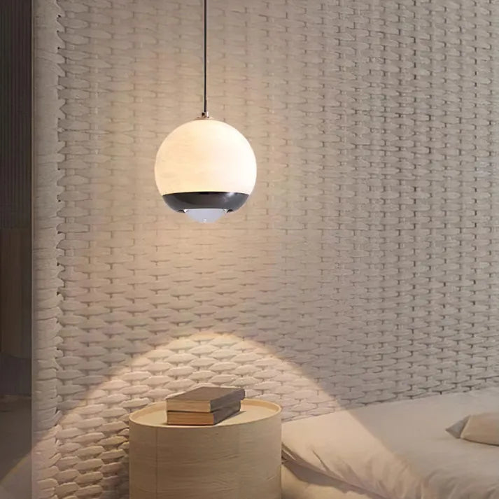 Nordic Alabaster Globe Pendant Light – Elegant Marble Hanging Lamp