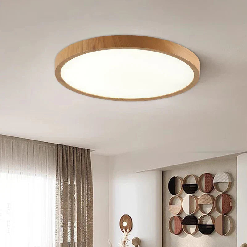 Ultrathin Circular Ceiling Light – Sleek Walnut-Effect LED for a Modern Home
