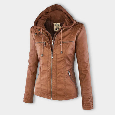 Men’s PU Leather Jacket with Hood – Stylish & Warm for Fall and Winter