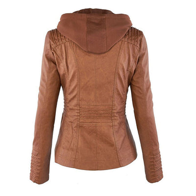 Men’s PU Leather Jacket with Hood – Stylish & Warm for Fall and Winter