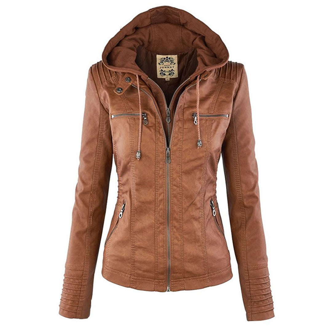 Men’s PU Leather Jacket with Hood – Stylish & Warm for Fall and Winter