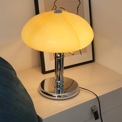 Mushroom Bauhaus Table Lamp – Timeless Amber Glass & Metal Design
