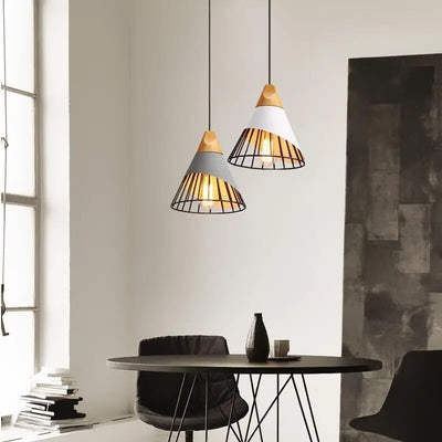 Hunaroglo LED Pendant Light – Modern Hanging Lamp (E27, Iron & Wood, 25cm x 35cm, 85-260V)