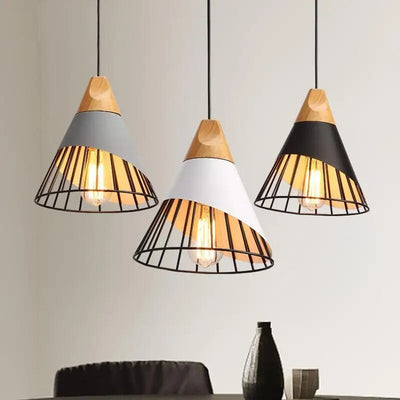Hunaroglo LED Pendant Light – Modern Hanging Lamp (E27, Iron & Wood, 25cm x 35cm, 85-260V)
