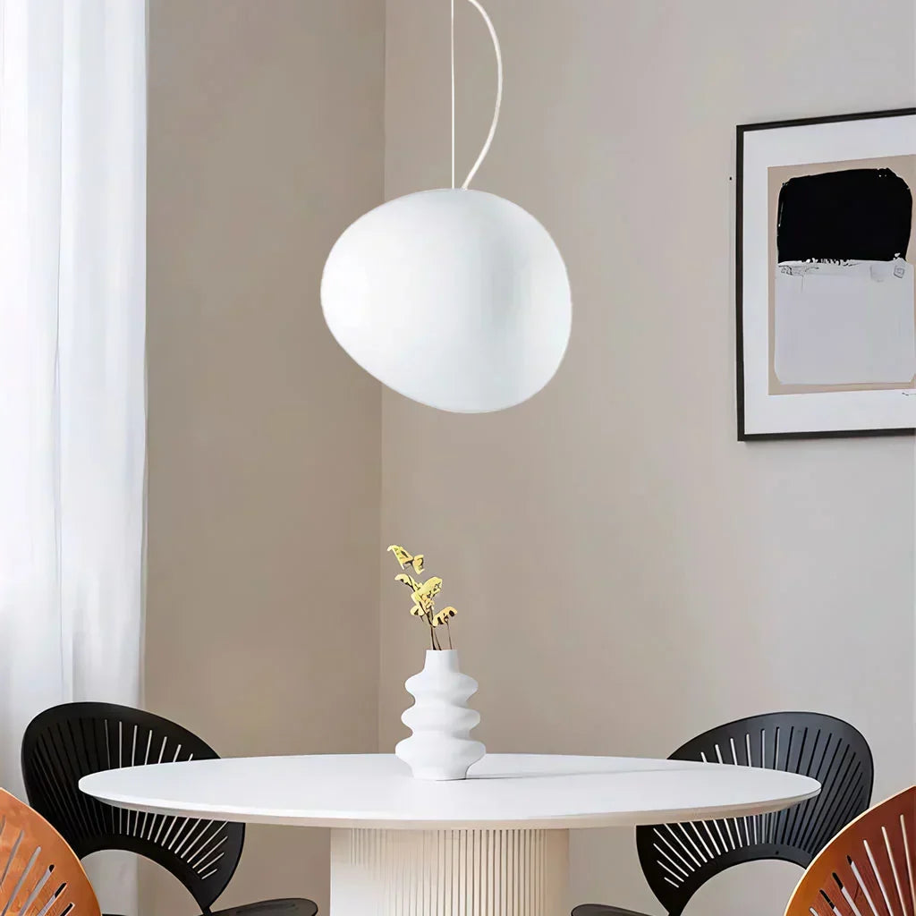 Pebble-Shaped Pendant Light – Minimalist Milk Glass Ceiling Lamp