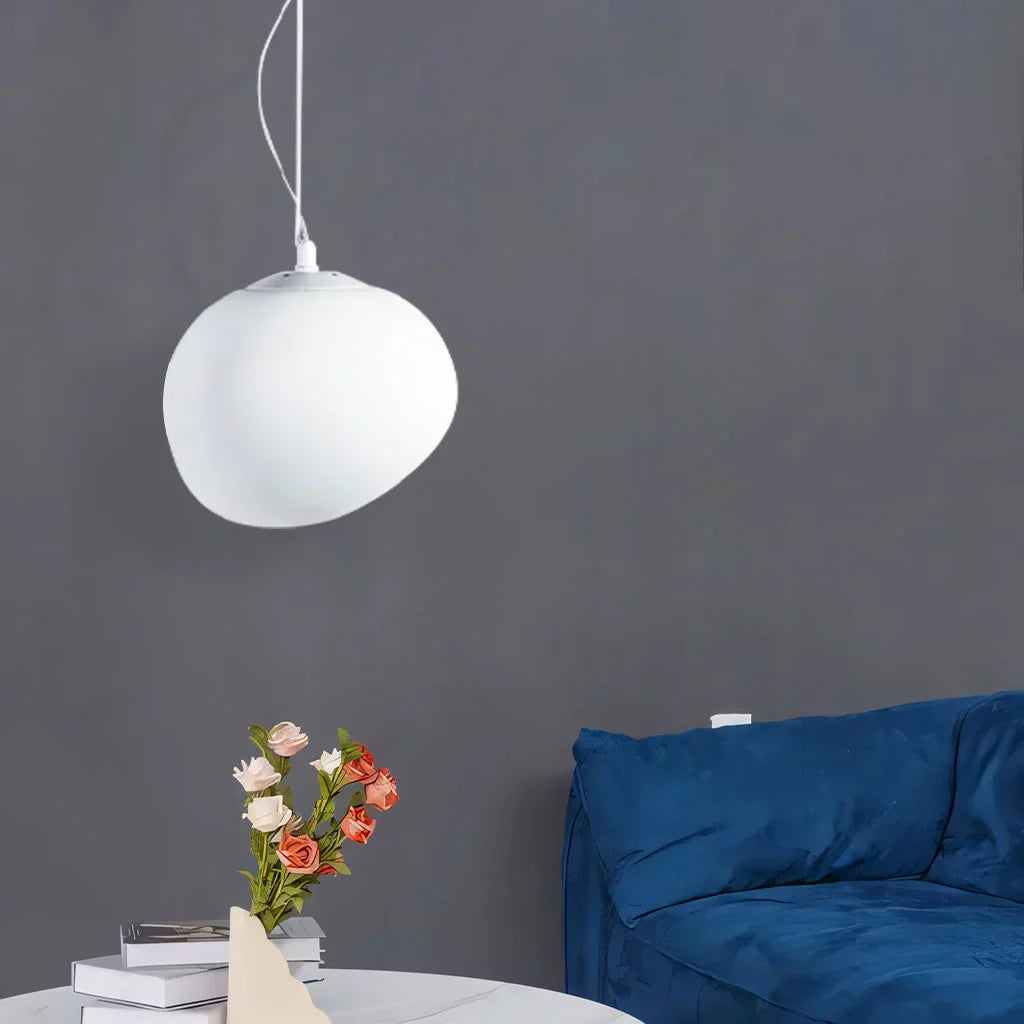 Pebble-Shaped Pendant Light – Minimalist Milk Glass Ceiling Lamp