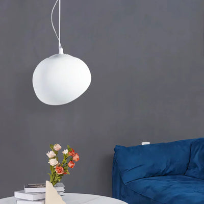 Pebble-Shaped Pendant Light – Minimalist Milk Glass Ceiling Lamp