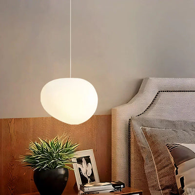 Pebble-Shaped Pendant Light – Minimalist Milk Glass Ceiling Lamp