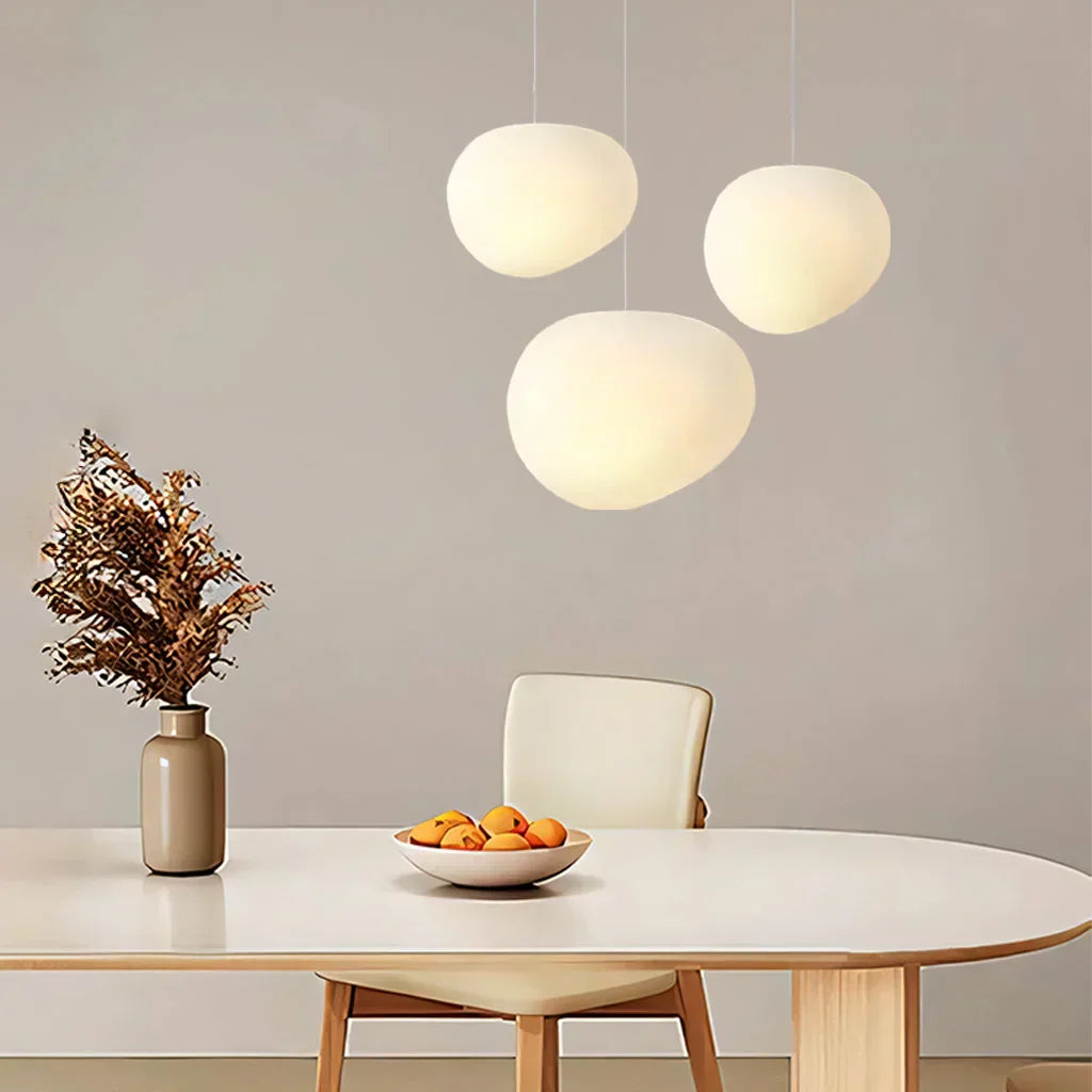 Pebble-Shaped Pendant Light – Minimalist Milk Glass Ceiling Lamp