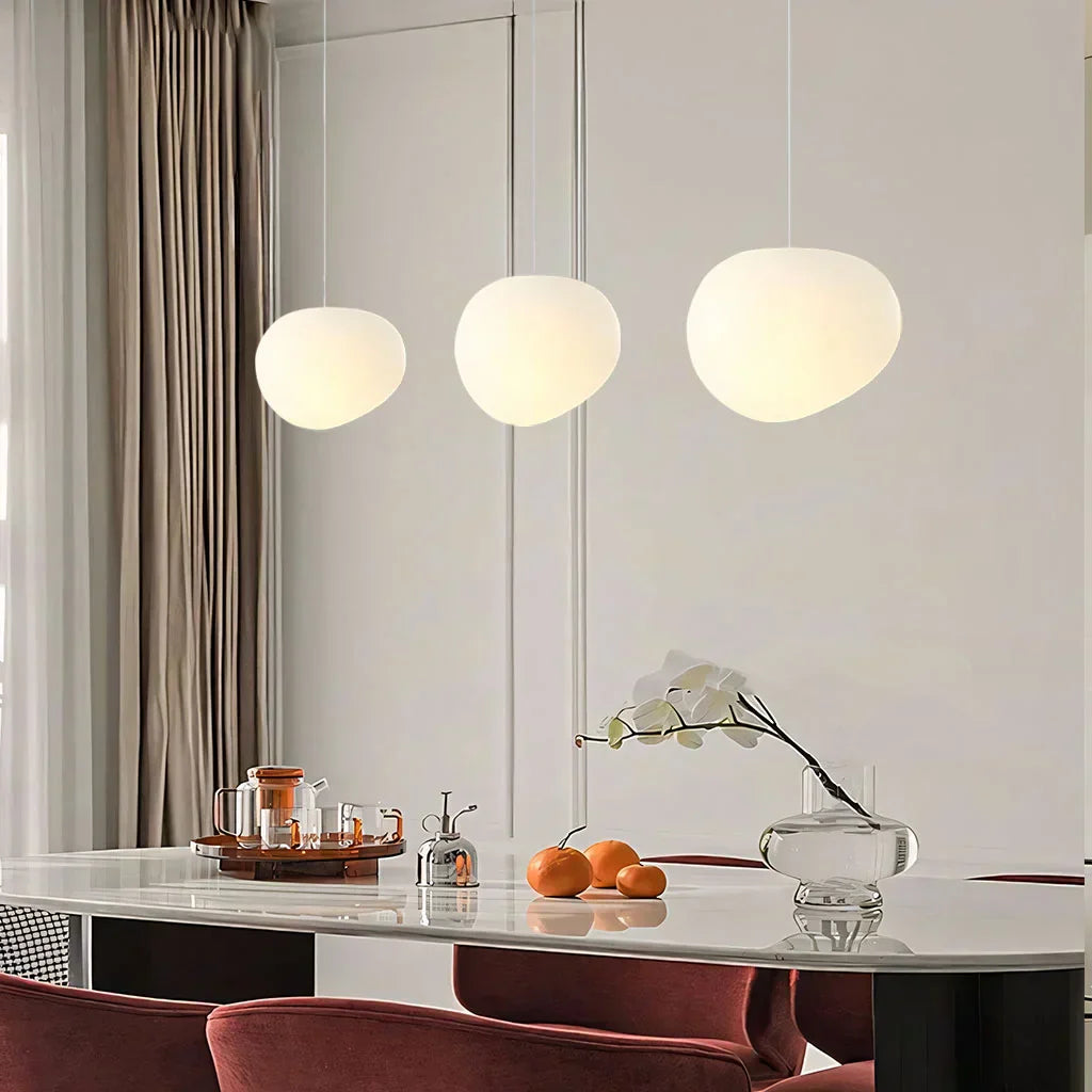 Pebble-Shaped Pendant Light – Minimalist Milk Glass Ceiling Lamp