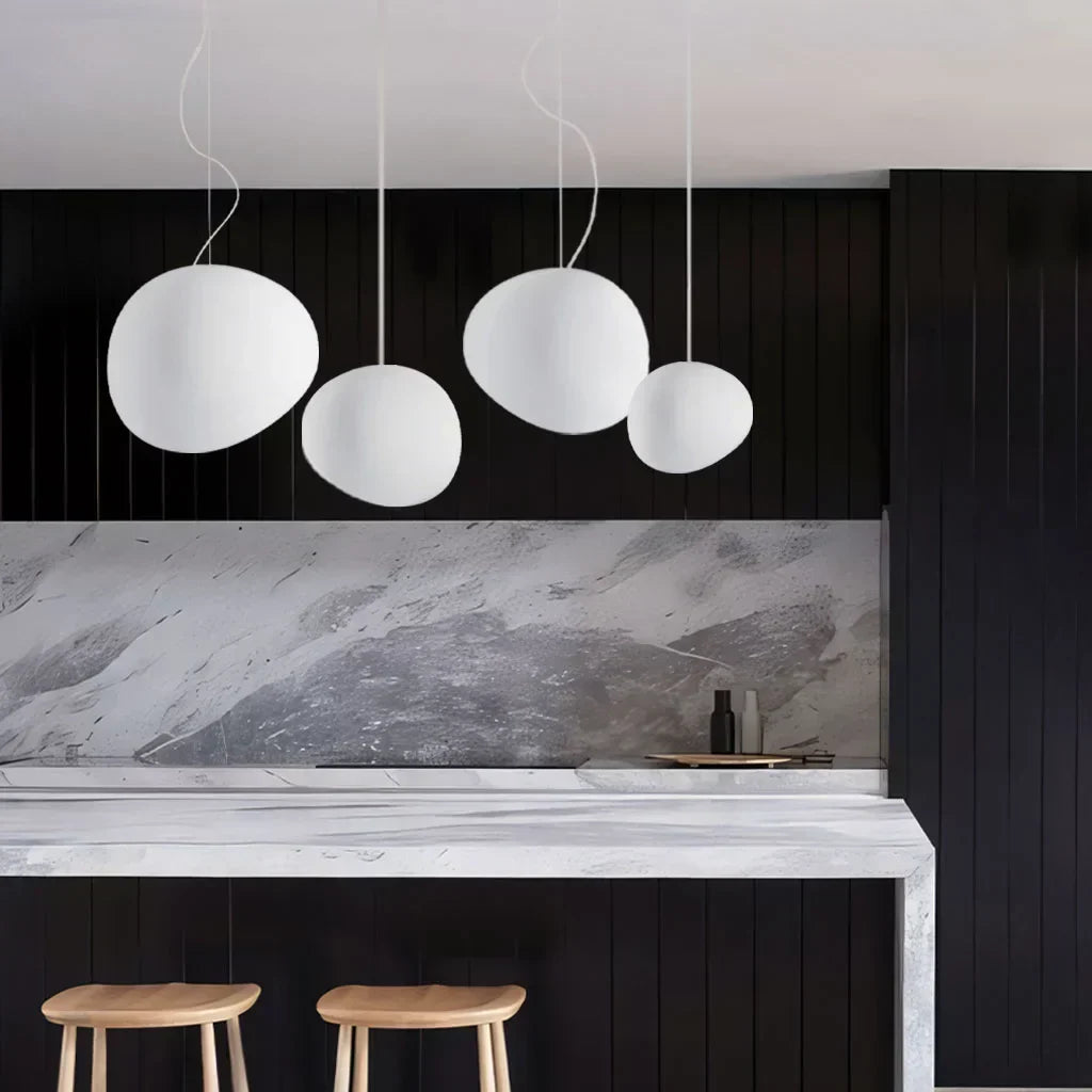 Pebble-Shaped Pendant Light – Minimalist Milk Glass Ceiling Lamp