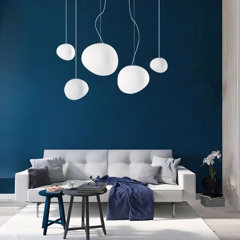 Pebble-Shaped Pendant Light – Minimalist Milk Glass Ceiling Lamp