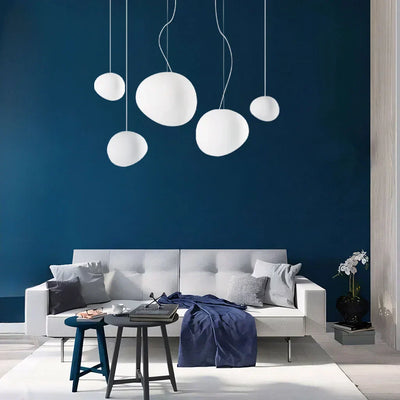 Pebble-Shaped Pendant Light – Minimalist Milk Glass Ceiling Lamp