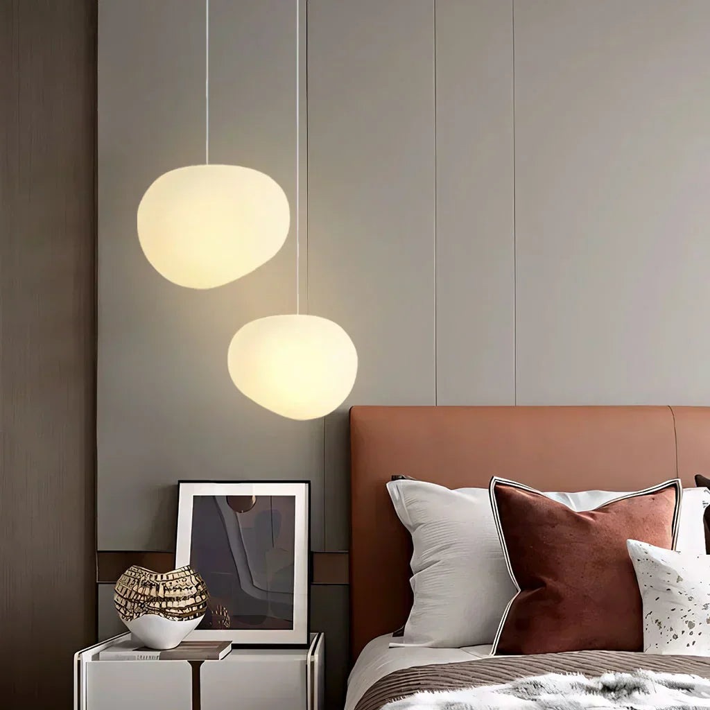 Pebble-Shaped Pendant Light – Minimalist Milk Glass Ceiling Lamp