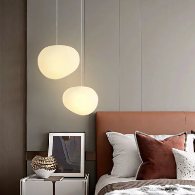 Pebble-Shaped Pendant Light – Minimalist Milk Glass Ceiling Lamp