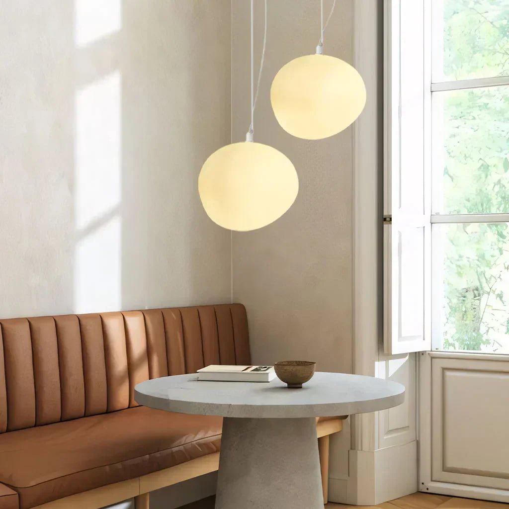 Pebble-Shaped Pendant Light – Minimalist Milk Glass Ceiling Lamp