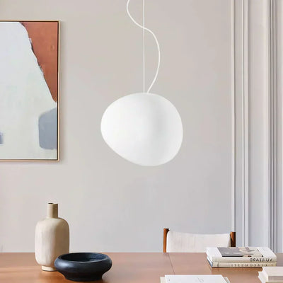 Pebble-Shaped Pendant Light – Minimalist Milk Glass Ceiling Lamp