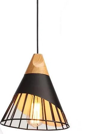 Hunaroglo LED Pendant Light – Modern Hanging Lamp (E27, Iron & Wood, 25cm x 35cm, 85-260V)