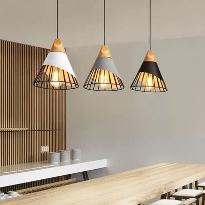 Hunaroglo LED Pendant Light – Modern Hanging Lamp (E27, Iron & Wood, 25cm x 35cm, 85-260V)