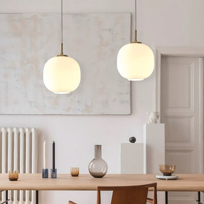 Nordic Opal Glass Pendant Light – Elegant Lantern Design for Soft Ambience