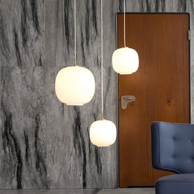 Nordic Opal Glass Pendant Light – Elegant Lantern Design for Soft Ambience
