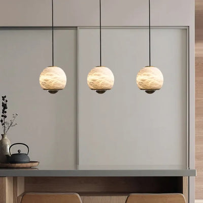 Nordic Alabaster Globe Pendant Light – Elegant Marble Hanging Lamp