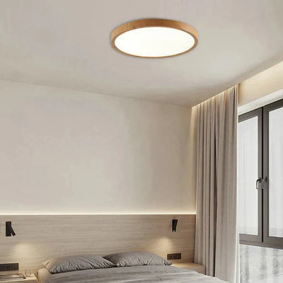 Ultrathin Circular Ceiling Light – Sleek Walnut-Effect LED for a Modern Home